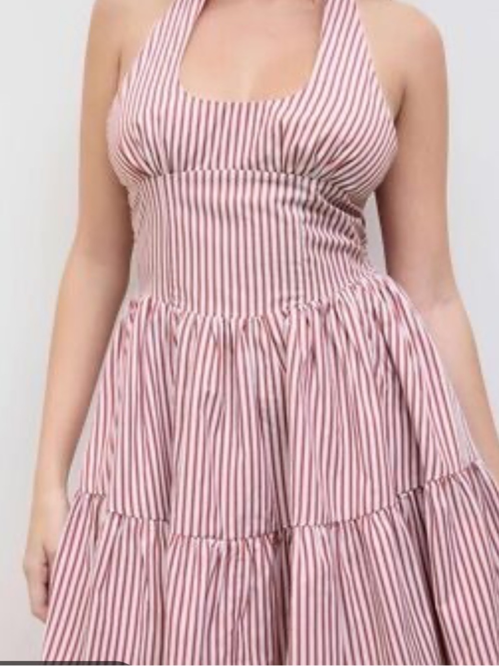 Wild Fable Large Red Stripe Halter Tiered Mini Dress Open Back Cotton Ruffles